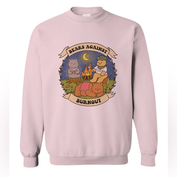 Self Care is for Everyone/ Pink Bears Against Burnout Graphic Sweatshirt - Picture 1 of 6